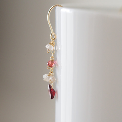 14kgf：ガーネットとジルコンのピアス（イヤリング） №9117 天然石  