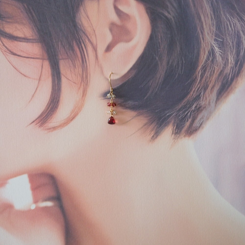 14kgf：ガーネットとジルコンのピアス（イヤリング） №9117 天然石