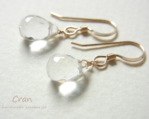 14kgfソーラークォーツハートピアス/イヤリング 14kgf:クォーツのシンプルひと粒ピアス（イヤリング）№2037 ピアス