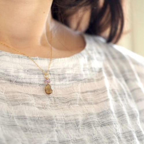 14kgf：ビアクォーツとライトアメジストのペンダントトップ （№7009