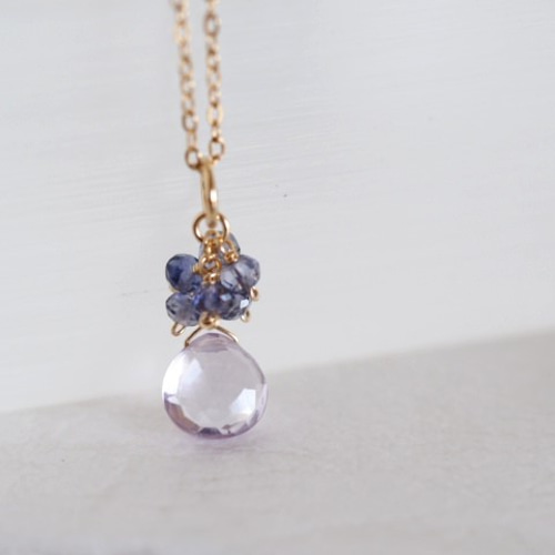 14kgf：ピンクアメジストとアイオライトのペンダントトップ （№7018