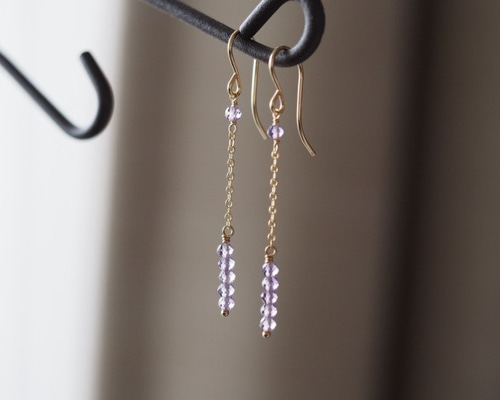 【専用です】14kgfブレスレット＆ピアス計7点 14kgf：ライトアメジストのチェーンピアス （№7024）（天然石