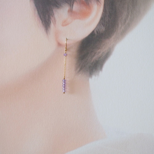 14kgf：ライトアメジストのチェーンピアス （№7024）（天然石