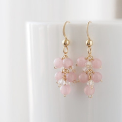 Ｇちゃん ♦︎14kgfローズクォーツランバスカービングピアス/イヤリング Gちゃん ♦︎14kgfローズクォーツランバスカービングピアス