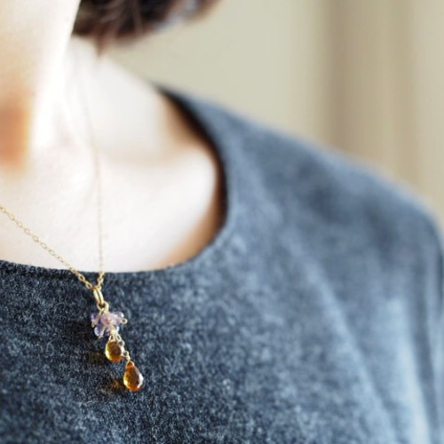 14kgf：シトリンとライトアメジストのペンダントトップ （№7063