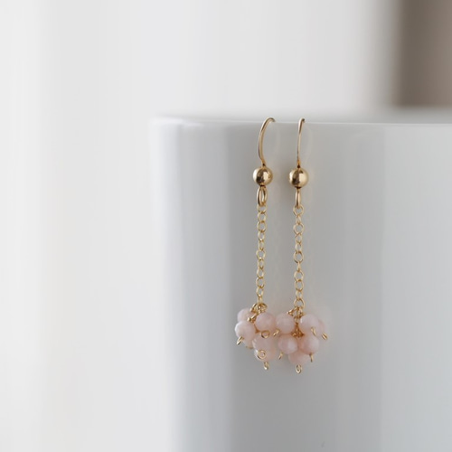 天然石ピンクオパール18kgpフックピアス 10月誕生石 Pink Opal