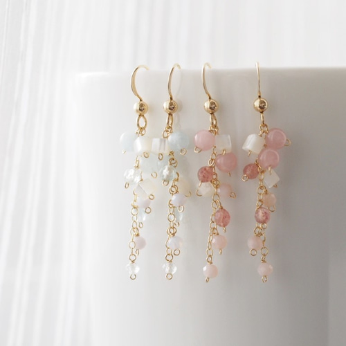 14kgf アクアマリンとトパーズのピアス 14KGF】*Fleurs ロンドンブルートパーズ＆アクアマリン ピアス