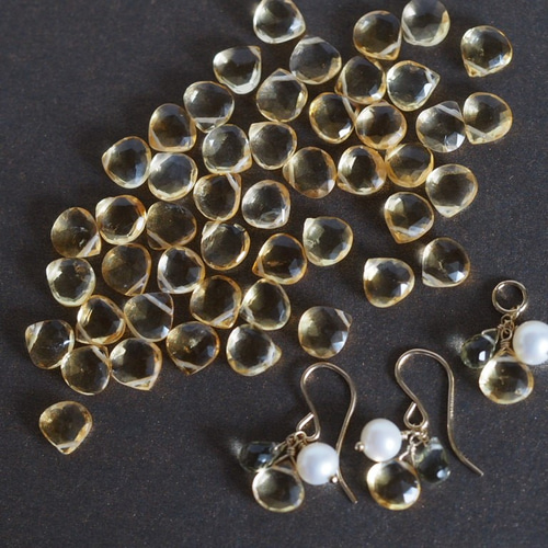 14kgf：淡水パール・シトリン・オリーブクォーツのピアス（イヤリング