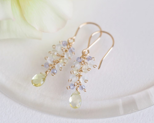 14kgf：レモンクォーツとタンザナイトのピアス（№9048） ピアス