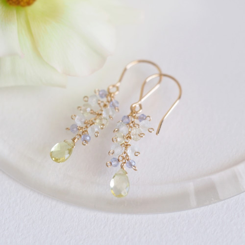 14kgf：レモンクォーツとタンザナイトのピアス（№9048） ピアス