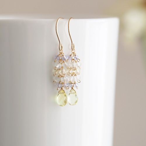 14kgf：レモンクォーツとタンザナイトのピアス（№9048） ピアス