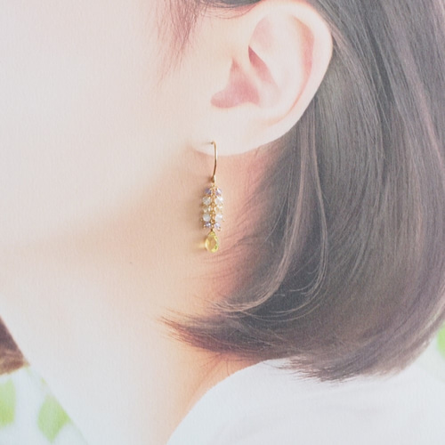 14kgf：レモンクォーツとタンザナイトのピアス（№9048） ピアス