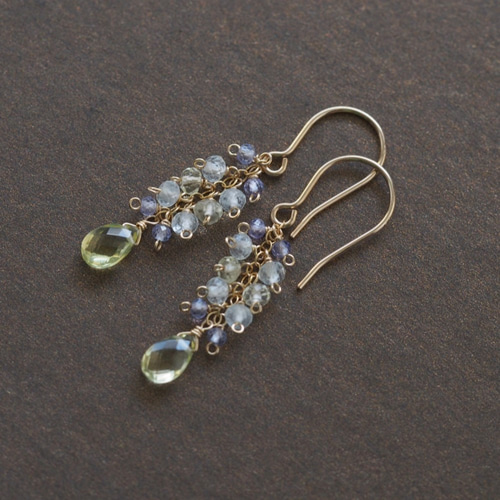 14kgf天然石】レモンクォーツ×タンザナイト＊ピアスNO.264 14kgf天然石