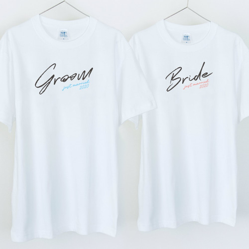 口コミ・レビューで人気商品を探そう Bride and Groom 新郎新婦Tシャツ ウェディングフォト 2枚セット 結婚+出産+子育て