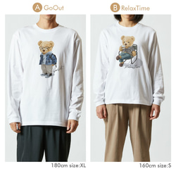 クマのロンT 長袖Tシャツ ロングスリーブ 熊 アウトドア GO OUT RELAX TIME T039 4枚目の画像