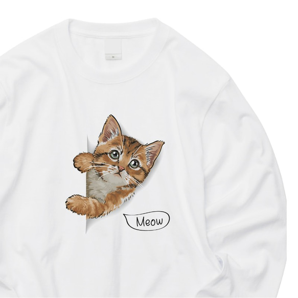 ネコのロンT 長袖Tシャツ ロングスリーブ 猫 ハチワレ 茶トラ T040 2枚目の画像