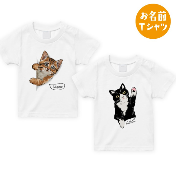 [名入れOK]ネコのTシャツ お名前 茶トラ ハチワレ 猫 女の子 プレゼント 半袖 キッズ T040 2枚目の画像