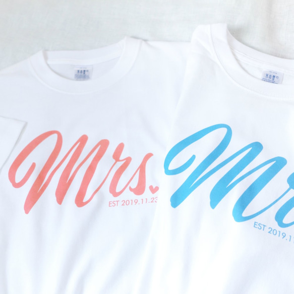 Mr. and Mrs. 夫婦Tシャツ 2枚セット ウェディングフォトに ペアTシャツ 結婚式 前撮りに_T032 3枚目の画像