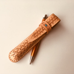 《全皮雕染色款》Veather皮雕鋼筆筆套/Handmade Leather Pen Case/レザーペンセット 第1張的照片