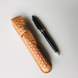 《全皮雕染色款》Veather皮雕鋼筆筆套/Handmade Leather Pen Case/レザーペンセット 第6張的照片