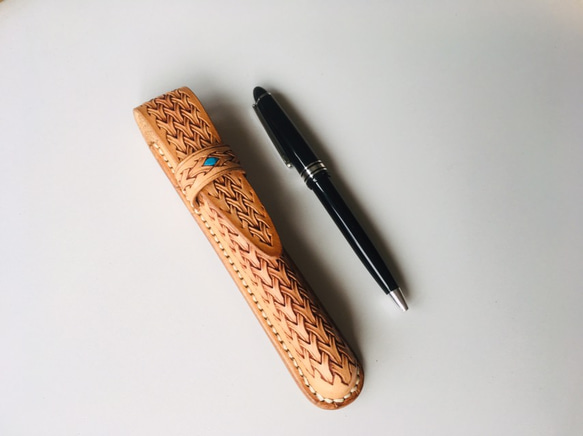 《全皮雕染色款》Veather皮雕鋼筆筆套/Handmade Leather Pen Case/レザーペンセット 第6張的照片