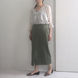 コットンロングタイトスカート(オリーブグリーン) 10枚目の画像