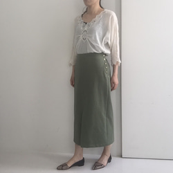 コットンロングタイトスカート(オリーブグリーン) 7枚目の画像