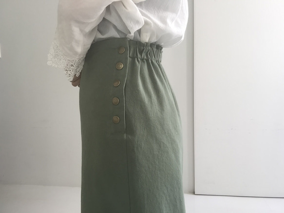 コットンロングタイトスカート(オリーブグリーン) 8枚目の画像