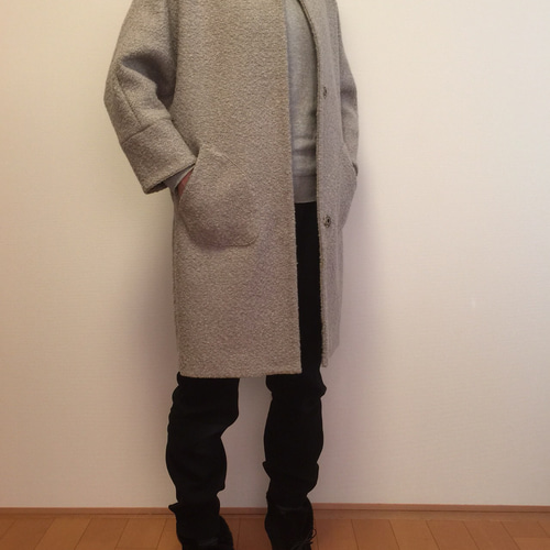 ノーカラーウールコート イタリア生地 キモノスリーブ 厚手 handmade ノーカラーウールコート イタリア生地 キモノスリーブ 厚手 handmade