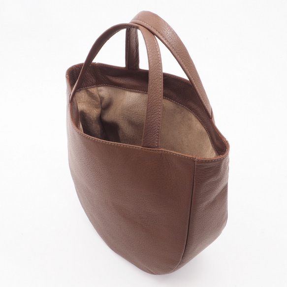 庫存銷售&lt;即時發貨&gt;圓形手提包（棕色）31×25×10/鹿×豬皮/圓形手提包/rHB002 第5張的照片