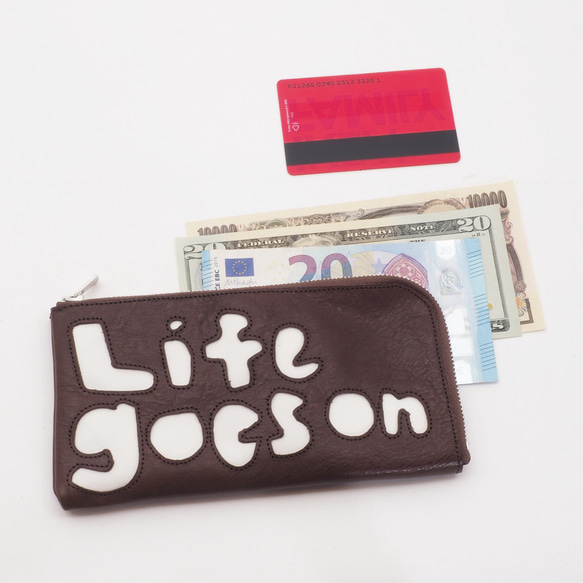 ＜即納＞本革財布（茶）18×9/小銭入れ/牛革（伊タンニン鞣し）/life goes on/wl001life 3枚目の画像