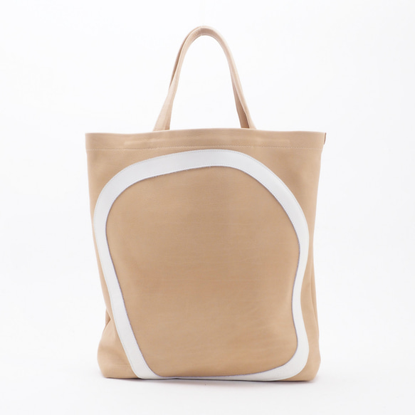 ＜即納＞white leather pattern bag3（ベージュ×白）33×28×7/子牛革/GDZ007 1枚目の画像