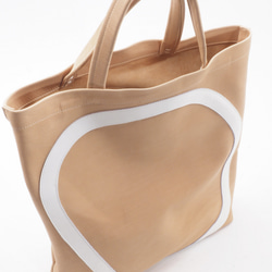 ＜即納＞white leather pattern bag3（ベージュ×白）33×28×7/子牛革/GDZ007 7枚目の画像