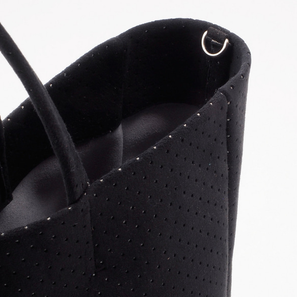 ＜即納＞lightスエードハンドバッグ（黒パンチング×グレー）/人工皮革（アルカンタラ）/HB022 6枚目の画像