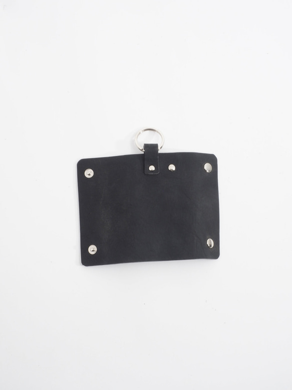 レザーキーケース（牛革／ブラック）ヌメ革 タンニン鞣し シルバー 3枚目の画像
