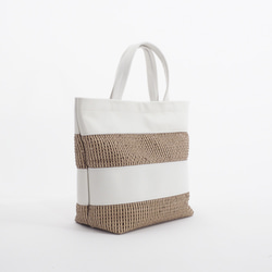 庫存銷售&lt;立即交納&gt;handtoteS(白×米色網眼)32×26×9/春夏/牛皮&amp;人造革/ht002 第3張的照片