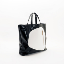 ＜即納＞white leather pattern bag（黒×白）40×30×8/子牛革/GDZ003 3枚目の画像
