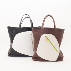 ＜即納＞white leather pattern bag（黒×白）40×30×8/子牛革/GDZ003 7枚目の画像