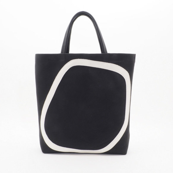 ＜即納＞white leather pattern bag3（黒×白）33×28×7/子牛革/GDZ005 1枚目の画像