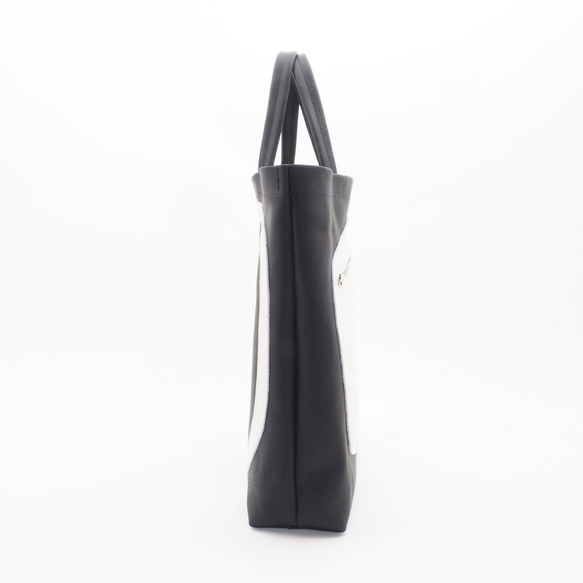 ＜即納＞white leather pattern bag3（黒×白）33×28×7/子牛革/GDZ005 5枚目の画像