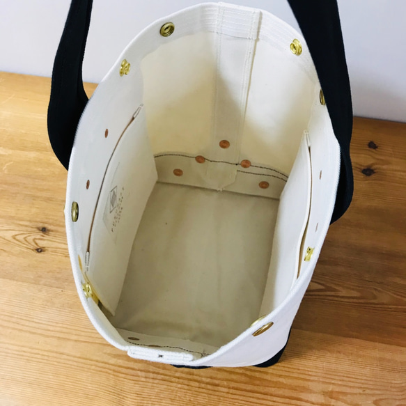 岡山倉敷キャンバス/トートバッグ BUCKET / アイボリー x ブラック 8枚目の画像