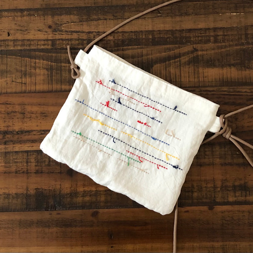 刺し子のサコッシュ ベルギーリネン 1点限定 サコッシュ ちょこんと  