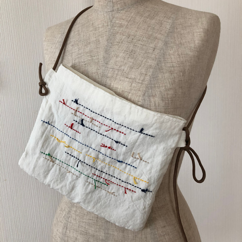 刺し子のサコッシュ ベルギーリネン 1点限定 サコッシュ ちょこんと