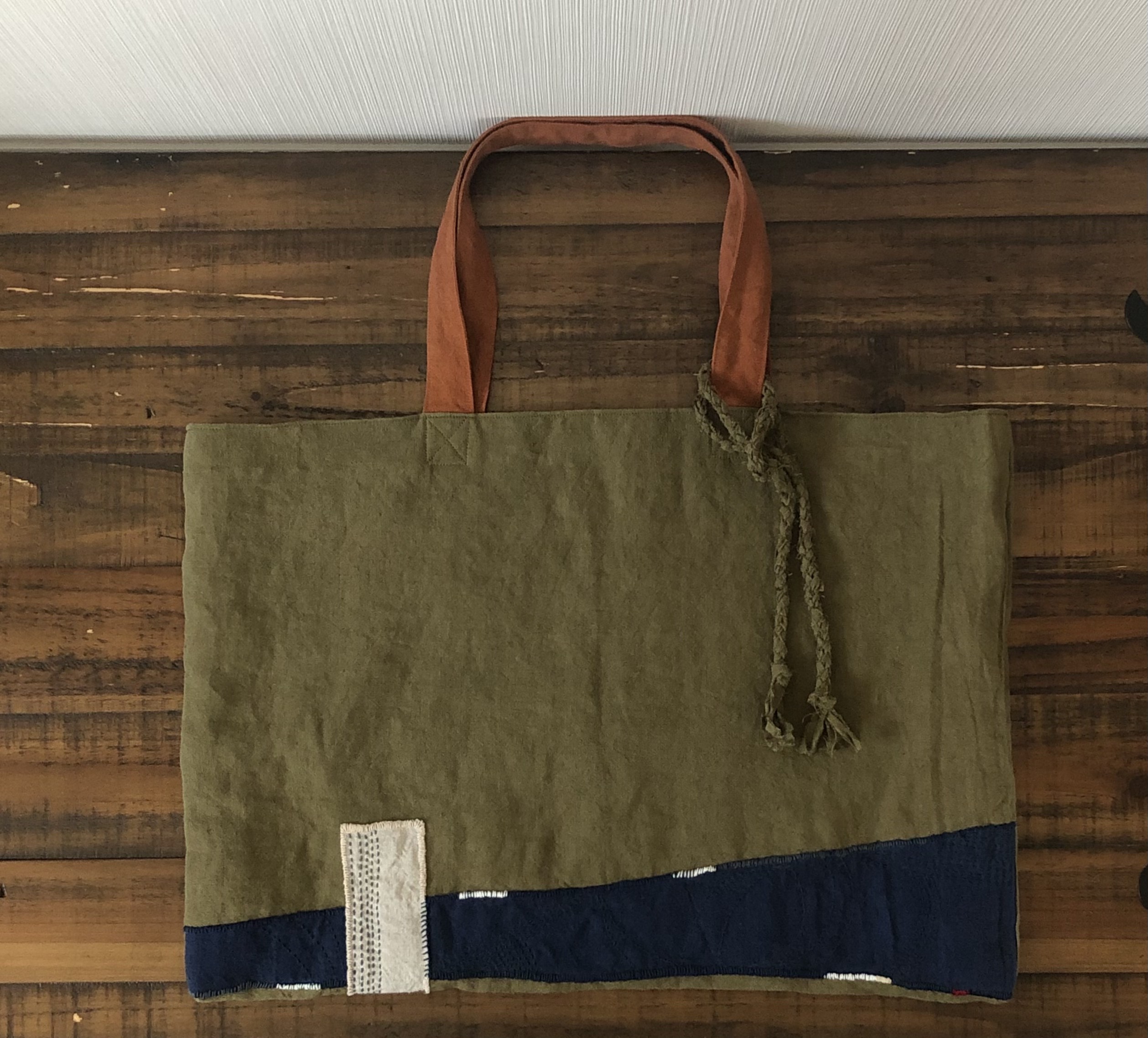 Viel Spaß!!  刺し子とハギレのベルギーリネンくったり肩がけトート　1点限定