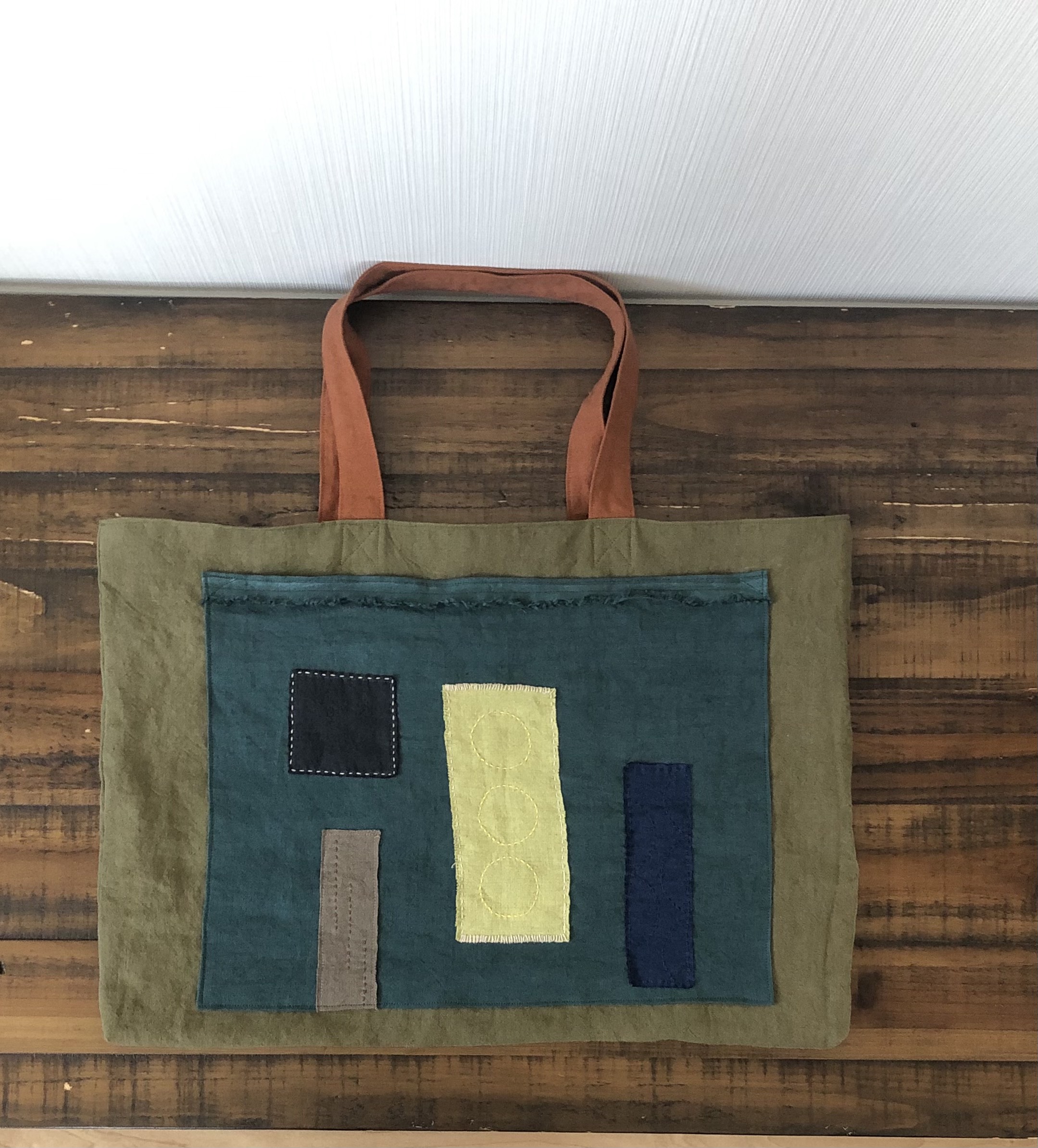 Viel Spaß!!  刺し子とハギレのベルギーリネンくったり肩がけトート　1点限定