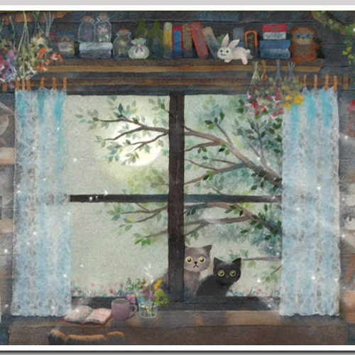 窓辺の猫シリーズ5《 さっき友達できた♡ 》 A4サイズ複製 窓辺の猫シリーズ5《 さっき友達できた♡ 》 A4サイズ複製