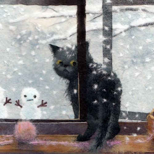 窓辺の猫シリーズ3《 呼んだ？ 》 A4サイズ複製 絵画 和紙絵