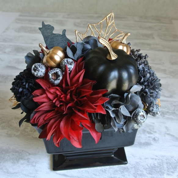 黒猫　ハロウィン　アレンジメント　Red ×　Black　アーティフィシャルフラワー　クリスマス　　R&yF21 9枚目の画像