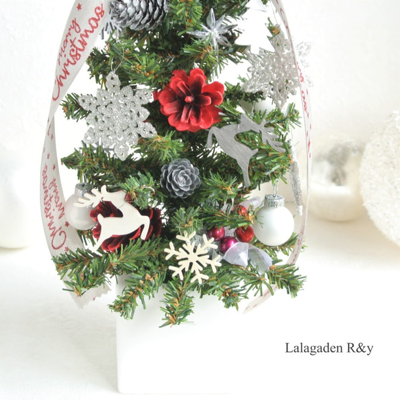 Happy Christmas ☆　雪の結晶　トナカイ　レッド×シルバー　クリスマスツリー　R&yCH18 6枚目の画像