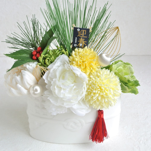 再販】迎春 お正月飾り アーティフィシャルフラワー アレンジメント